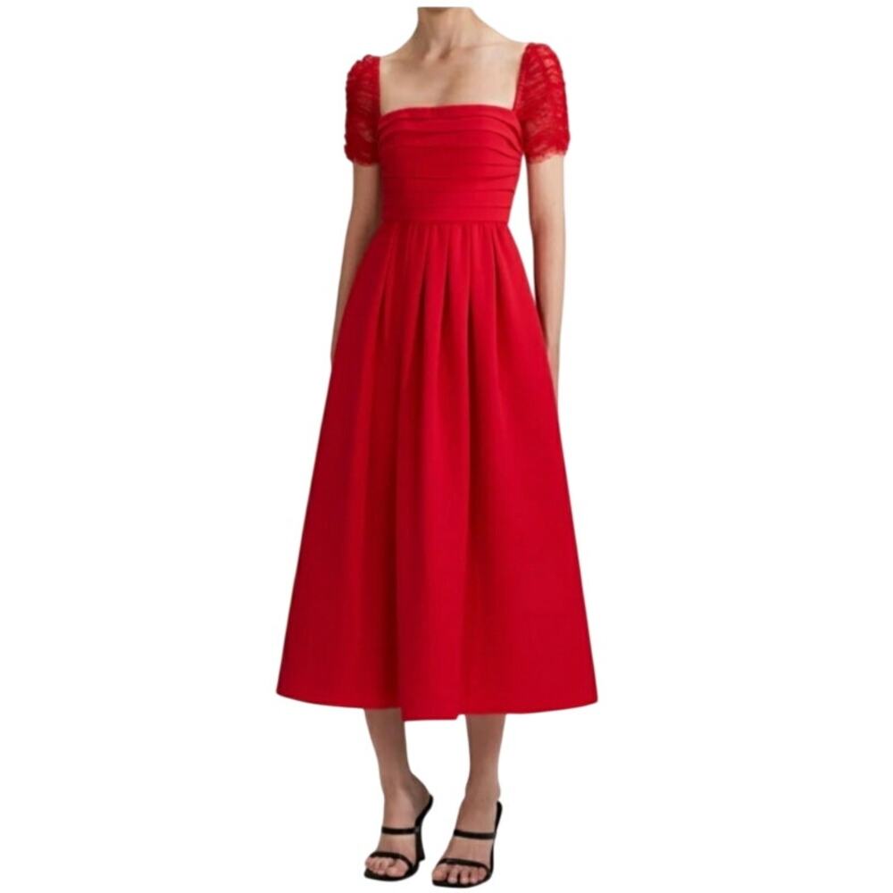 Self Portrait Size 10 Red Crepe Formal Cocktail Wedding Gala Midi Holiday Dress